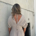 My Treasure Kimono Sleeve Pocketed Smoke Detail Slit Maxi Dress