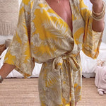 Lace-up Plants Print Yellow One-piece Romper