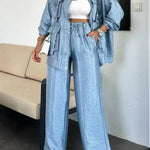 Easy on Me Metallic Fabric Elastic Waist Pocketed Wide Leg Pants