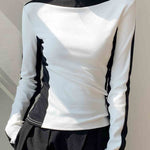 Long Sleeves Skinny Contrast Color Split-Joint High Neck T-Shirts Tops