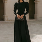 Puff Sleeve Crew Neck Maxi Dress