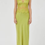 Effortless Elegance Satin Sheer Lace Patchwork V-neck Drape Maxi Dress
