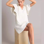 Flared Sleeves Loose Comfort Solid Color V-Neck Mini Dresses