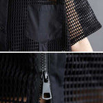 Half Sleeves Loose Hollow Solid Color Split-Joint Zipper Lapel Midi Dresses Shirt Dress