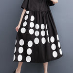 A-Line Loose Buttoned Pockets Polka Dot Printed Lapel Midi Dresses