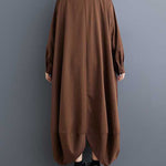A-Line Long Sleeves Buttoned Pockets Solid Color Split-Joint Lapel Midi Dresses Shirt Dress
