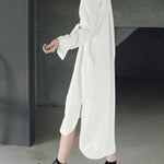 Simple Casual Solid Color Buttoned Lapel Collar Long Sleeves Midi Shirt Dress