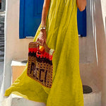 Scoop Neck Cotton Linen Maxi Beach Cami Dress