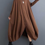 A-Line Long Sleeves Buttoned Pockets Solid Color Split-Joint Lapel Midi Dresses Shirt Dress