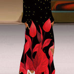 Long Sleeves Loose Contrast Color Printed Split-Joint V-Neck Maxi Dresses