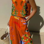 Island Dreaming Linen Blend Unique Print Tank and Elastic Waist Pocketed Pants Set