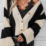Contrast Striped Women's Sweater Cardigan Autumn And Winter Casual Loose Women's Knitting Shirt