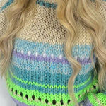 Rainbow Mood Multicolor Round Neck Hollow Long Sleeve Knitted Sweater
