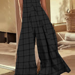 Loose Sleeveless Elasticity Plaid Split-Joint Tube Jumpsuits