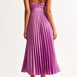 V Neck Cut Out Waist Sleeveless Pleated Maxi Dress