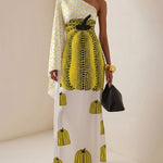 Long Sleeves Loose Asymmetric Printed One-Shoulder Maxi Dresses