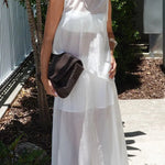 Lena Semi-sheer Irregular Hem Top and High Rise Side Zipper A-line Maxi Skirt Set