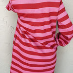 Casual Stripe Pocket Patchwork Contrast Turndown Collar Long Sleeve Dresses
