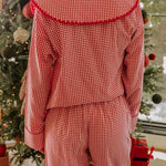 Nutcracker Charm Embroidered Gingham Loose Shirt and Elastic Waist Pajama Set