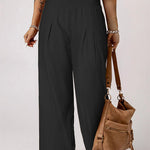 Smocked Wide Waistband High Waist Wide Leg Pants