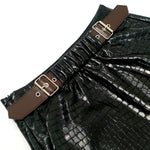 Loose Wide Leg Crocodile Texture Leather Loop Pants