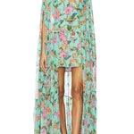 Garden Party Contrast Floral Print High Low Cape Maxi Dress