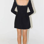 You'll Remember Me Pearl Embellished Square Neck Long Sleeve Mini Dress