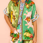 Fashion personality printed short-sleeved holiday leisure loose drawstring suit