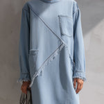 Light Blue Raw-Edge Denim Mini Dress