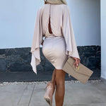 Beautiful Wings Satin Butterfly Sleeves Elastic Waist Formal Mini Dress