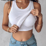 Round Neck Ribbed Tank Top With Bra Pads