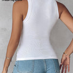 Round Neck Ribbed Tank Top With Bra Pads