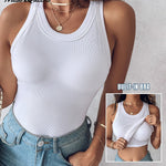 Round Neck Ribbed Tank Top With Bra Pads