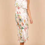 Wine Country Dates Floral Halter Neck Elastic Waist Satin Maxi Dress