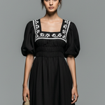 Women's Minimalist Square-neck Maxi Dress With Embroidery