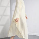 Batwing Sleeves Loose Pleated Solid Color Maxi Dresses