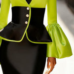 Flared Sleeves Long Sleeves Buttoned Pleated Split-Joint V-Neck Outerwear