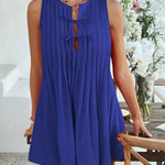 A-Line Loose Pleated Solid Color Tied Round-Neck Mini Dresses Vest Top