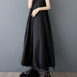 A-Line Loose Drawstring Pleated Pockets Solid Color Zipper Spaghetti-Neck Midi Dresses