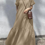 A-Line Loose Solid Color Split-Joint V-Neck Maxi Dresses