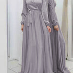 Long Sleeves Loose Pleated Solid Color Tied Waist Maxi Dresses