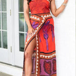 Botanical Floral Print Sexy Stretchy Tube Top High Waist Slit Maxi Dress