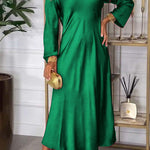 Solid Color V-neck Long-sleeved Loose Draped Maxi Dress