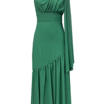 Long Sleeves Loose Pleated Solid Color Zipper One-Shoulder Maxi Dresses