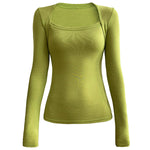 Long Sleeves Skinny Solid Color Square-Neck T-Shirts Tops