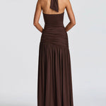 Back Stretch Equipment Bodycon Buckle Pleated Solid Color Split-Joint Split-Side Halter-Neck Maxi Dresses