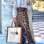Today’s Journey Satin Leopard Tie Front Elastic Waist Midi Skirt