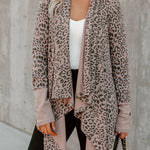 Drape Open Front Irregular Leopard Cardigan