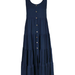 Loose Sleeveless Buttoned Solid Color Tiered Round-neck Midi Dresses