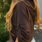 Hooded Patchwork Crochet Knit Openwork Jacket